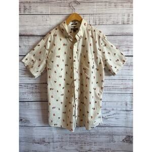 Eddie Bauer Baja Print Short Sleeve Button-Down Bigfoot 
Sasquatch camping TL